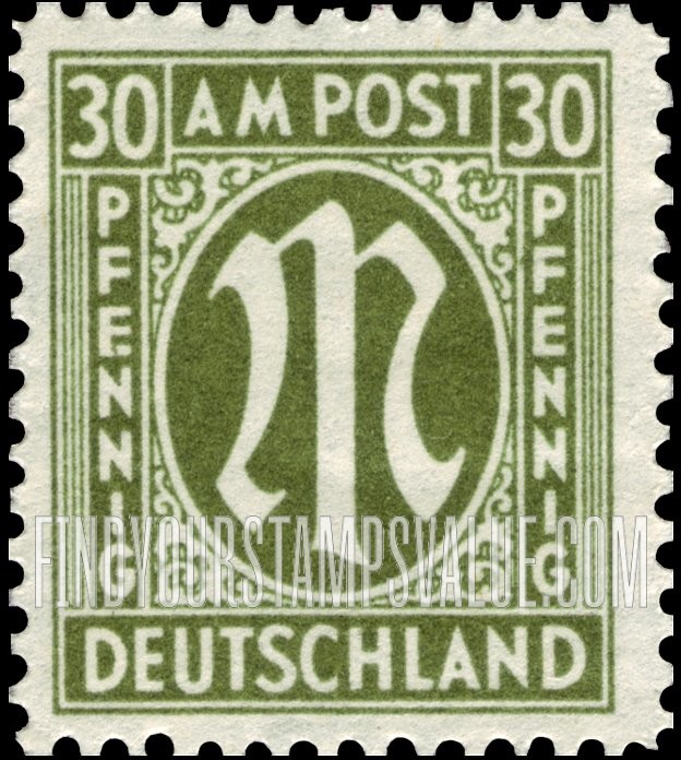 FindYourStampsValue: A. M. G. ISSUE - "M" in Circle