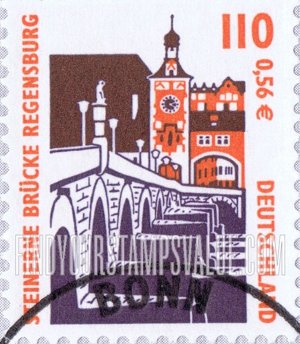FindYourStampsValue: Regensburg Stone Bridge: Historic Sites Type of 1987