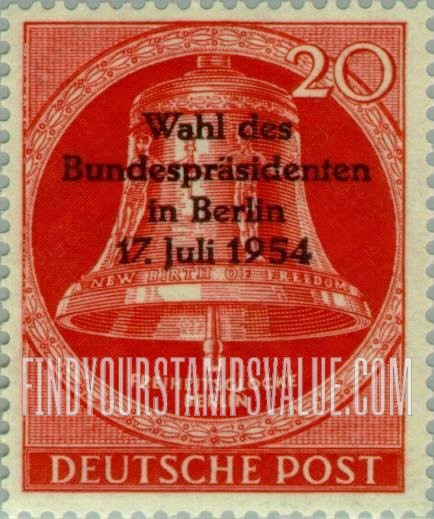 FindYourStampsValue: BERLIN - Freedom Bell: Overprinted in Black