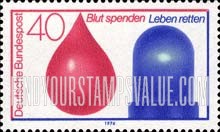 FindYourStampsValue: Blood Donor Service in Conjunction with Accident Emergency Service - Drop of Blood and Police Car Light