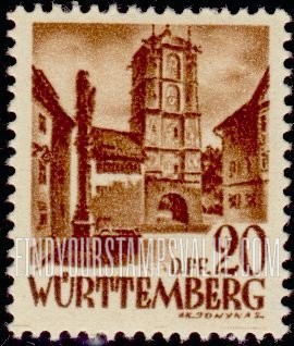 FindYourStampsValue: WURTTEMBERG - Town Gate of Wangen (Allgäu)
