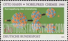 FindYourStampsValue: Birth Centenary of German Nobel Prize Winner in Chemistry, Otto Hahn - Diagram of the Splitting of the Uranium Nucleus