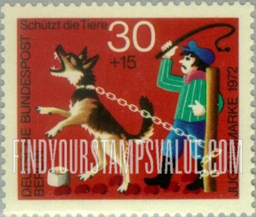 FindYourStampsValue: OCCUPATION SEMI-POSTAL - Animal Protection Type of 1972: Watch dog & man with whip