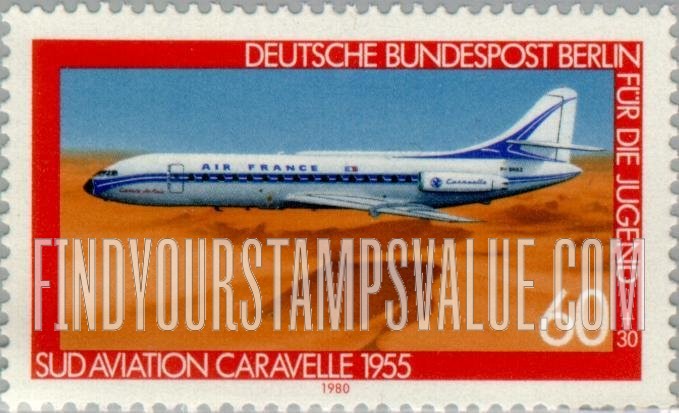 FindYourStampsValue: OCCUPATION SEMI-POSTAL - Aviation Type of 1979: Sud Aviation Caravelle, 1955