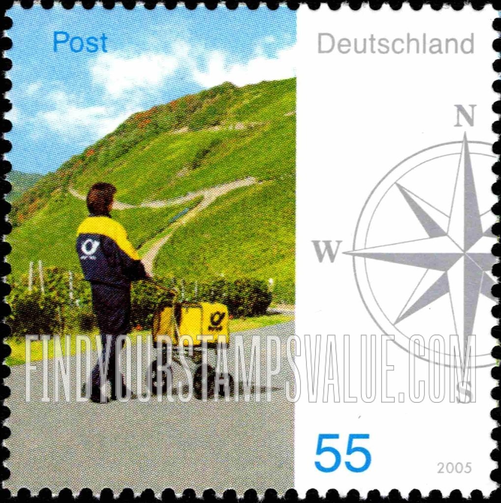 FindYourStampsValue: Postal Workers Type of 2005: Postman with handcart