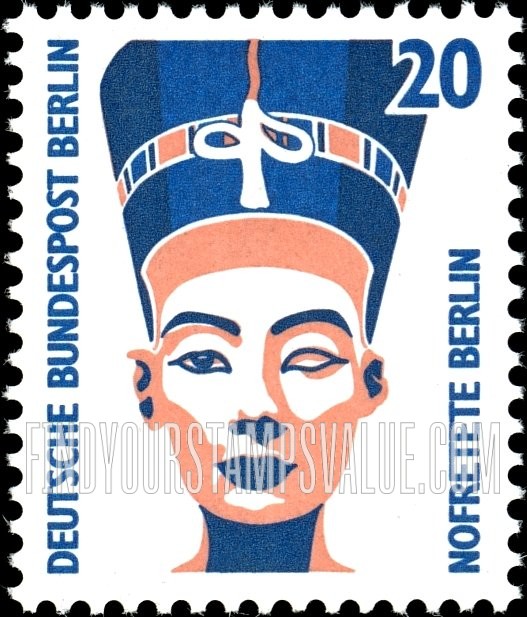 FindYourStampsValue: BERLIN - Historic Sites and Objects Type of Germany: Queen Nefertiti, bust, Egyptian Museum, Berlin