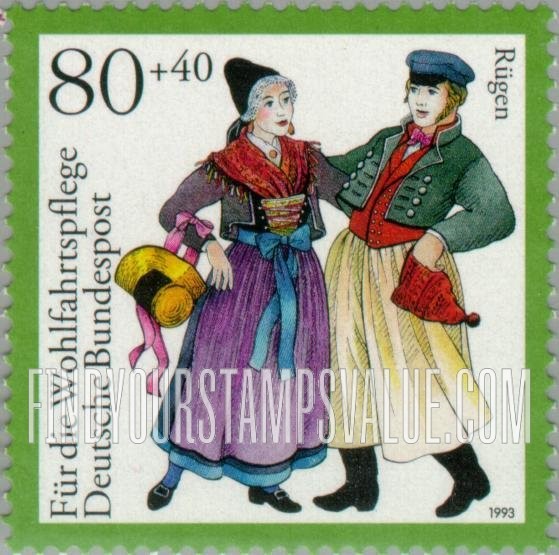 FindYourStampsValue: SEMI-POSTAL - Traditional Costumes: Rugen, Mecklenburg, Western Pomerania