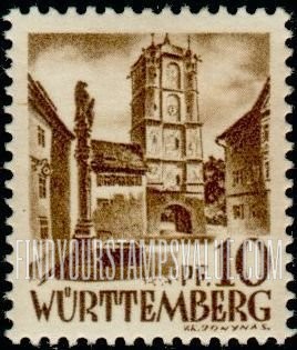 FindYourStampsValue: WURTTEMBERG - Town Gate of Wangen (Allgäu)