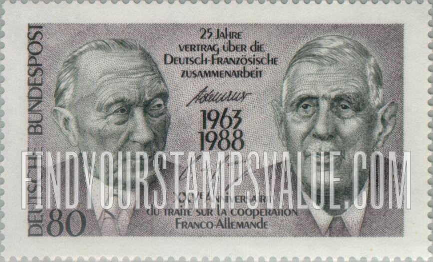 FindYourStampsValue: Franco-German Cooperation Treaty, 25th Anniversary: Adenauer, De Gaulle