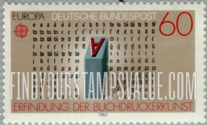 FindYourStampsValue: Europa 1983: Printing press by Johannes Guttenburg - Movable type