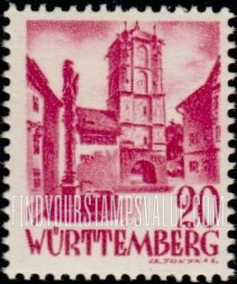 FindYourStampsValue: WURTTEMBERG - Town Gate of Wangen (Allgäu)