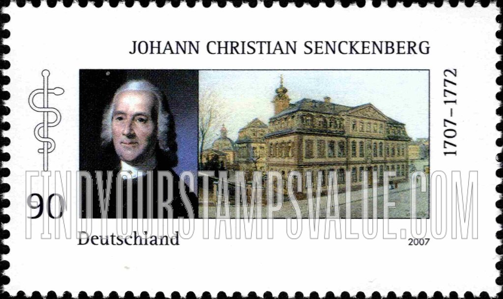 FindYourStampsValue: Johann Christian Senckenberg (1707-72), Founder of Hospital, Frankfurt am Main