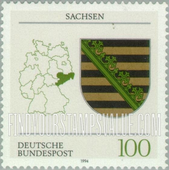 FindYourStampsValue: Coats of Arms of States of the Federal Republic of Germany: Saxony