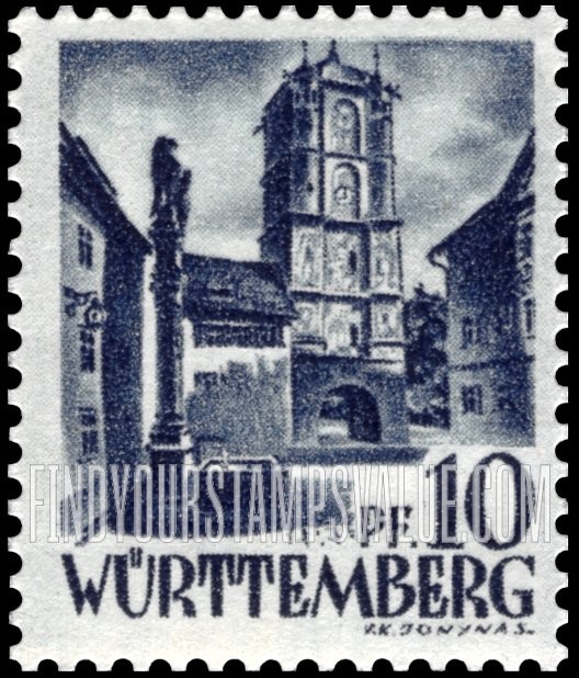 FindYourStampsValue: WURTTEMBERG - Town Gate of Wangen (Allgäu)