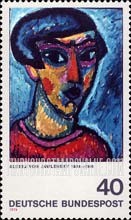 FindYourStampsValue: German Expressionist Painters - Portrait in Blue, by Alexej von Jawlensky