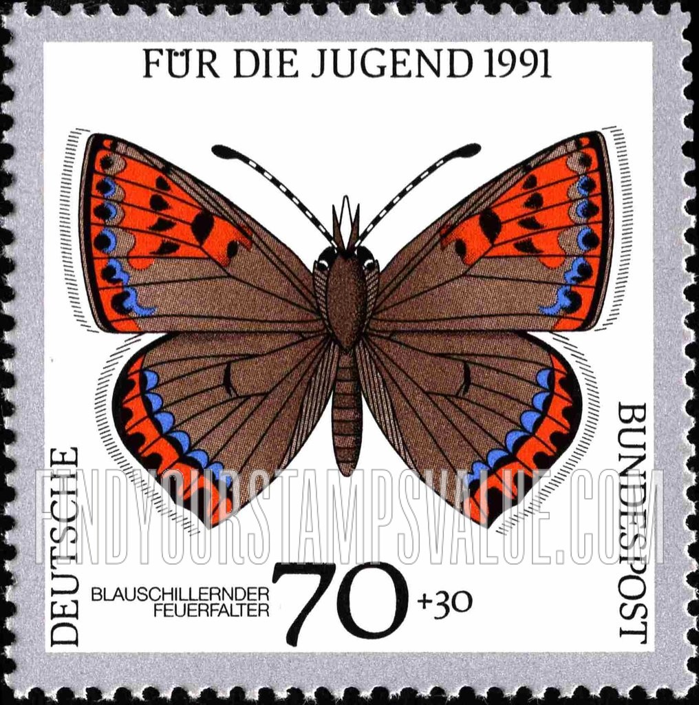 FindYourStampsValue: SEMI-POSTAL - Endangered Butterflies: Blauschillernder beuerfalter, bluish copper