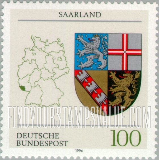 FindYourStampsValue: Coats of Arms of States of the Federal Republic of Germany: Saar