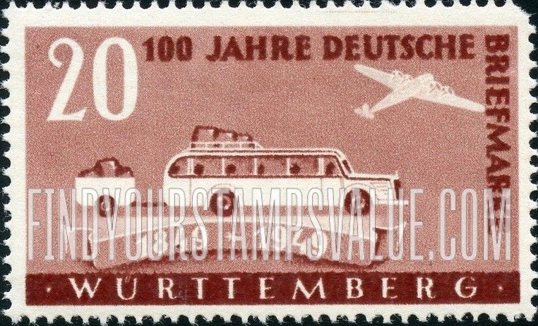 FindYourStampsValue: WURTTEMBERG - Post bus, trailer and plane: Type of Baden, 1949