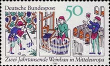 FindYourStampsValue: 2000th Anniversary of Wine Production in Central Europe - Hoeing, Pressing Grapes, Wine Cellar, 14th Century Woodcuts