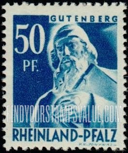 FindYourStampsValue: RHINE PALATINATE - Statue of Johann Gutenberg