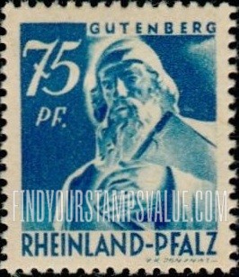FindYourStampsValue: RHINE PALATINATE - Statue of Johann Gutenberg