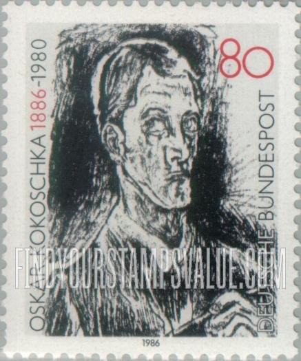 FindYourStampsValue: Bach Contata, Detail, by Oskar Kokoschka (1886-1980): Self portrait