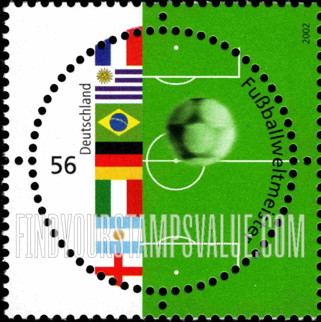 FindYourStampsValue: 2002 World Cup Soccer Championships, Japan and Korea: Flags, soccer ball and field