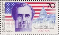FindYourStampsValue: American Bicentennial - Carl Schurz, American Flag, Capitol