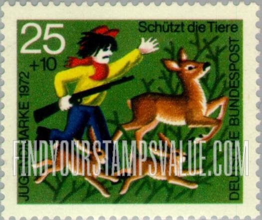 FindYourStampsValue: SEMI-POSTAL - Hunter chasing deer and rabbits