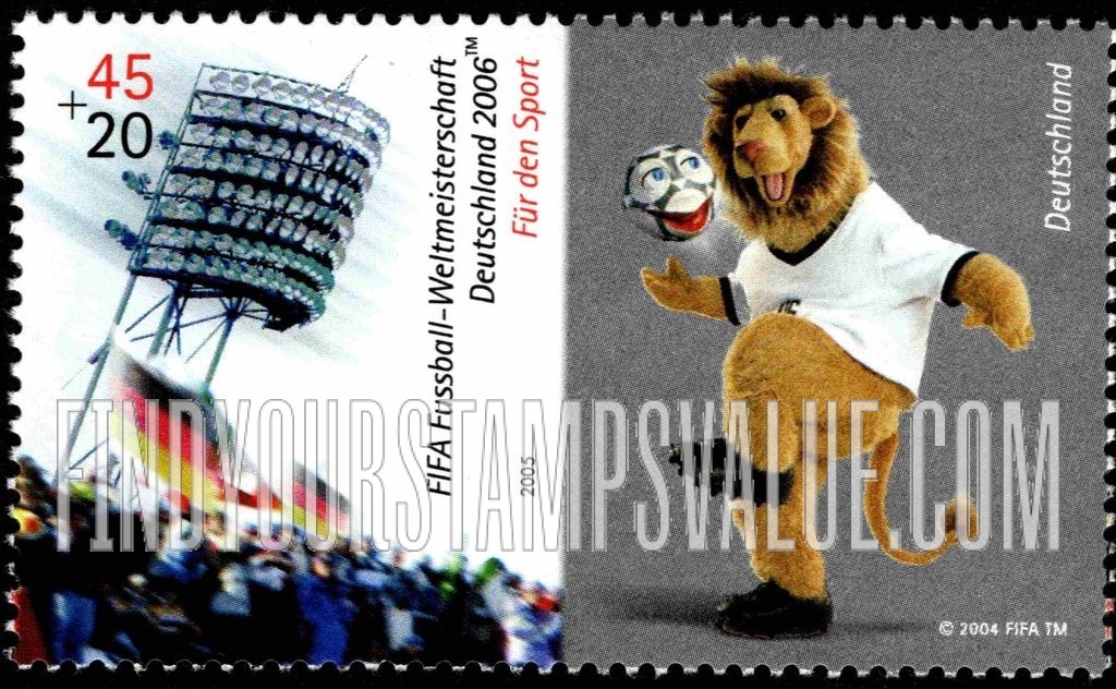 FindYourStampsValue: SEMI-POSTAL - Sports: Soccer fans, mascot of 2006 World Cup Soccer Championships