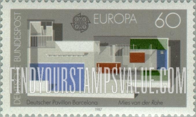 FindYourStampsValue: Europa 1987: German Pavilion, designed by Ludwig Mies van der Rohe, 1928 World’s Fair, Barcelona