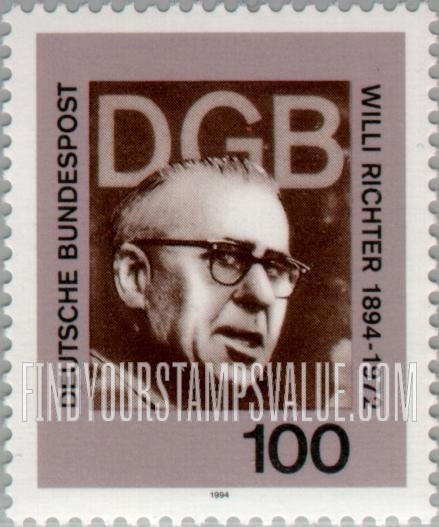 FindYourStampsValue: Willi Richter (1894-1972), Politician, Labor Leader
