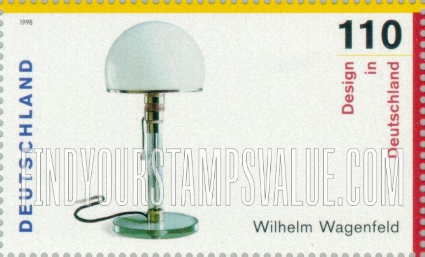 FindYourStampsValue: 20th Centennial German Design: Desk lamp, by Wilhelm Wagenfeld, 1924