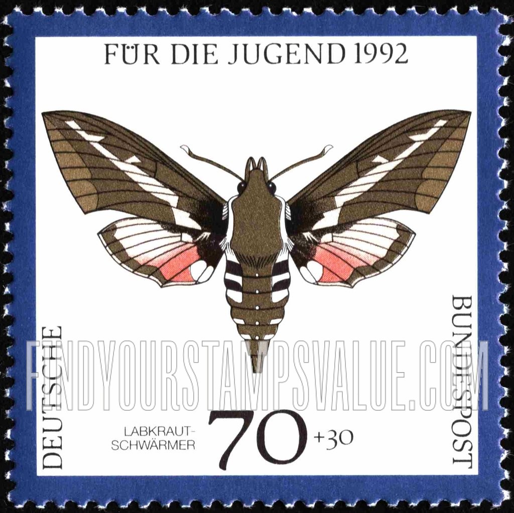 FindYourStampsValue: SEMI-POSTAL - Endangered Butterfly Type of 1991: Labkraut schwarmer