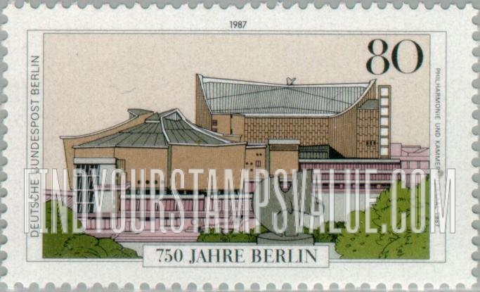 FindYourStampsValue: BERLIN - Berlin 750th Anniversary Type of Germany: Philharmonic Concert Hall and Chamber Music Rooms on the Kemperplatz, 1987