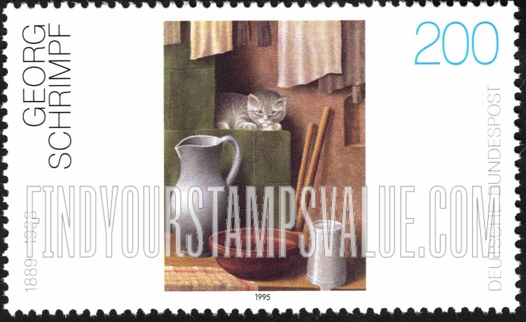 FindYourStampsValue: Paintings Type of 1992: Still Life with a Cat, by Georg Schrimpf