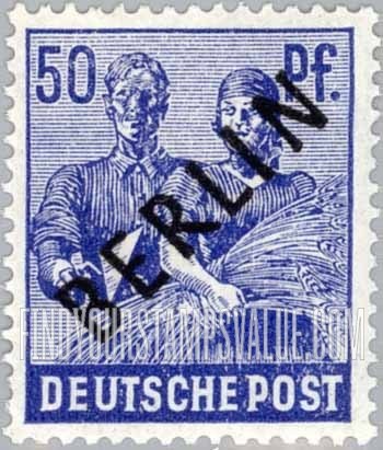 FindYourStampsValue: BERLIN - Reaping Wheat: Overprinted Diagonally in Black