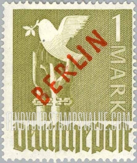 FindYourStampsValue: BERLIN - Germany Reaching for Peace: With “b” Overprint in Red