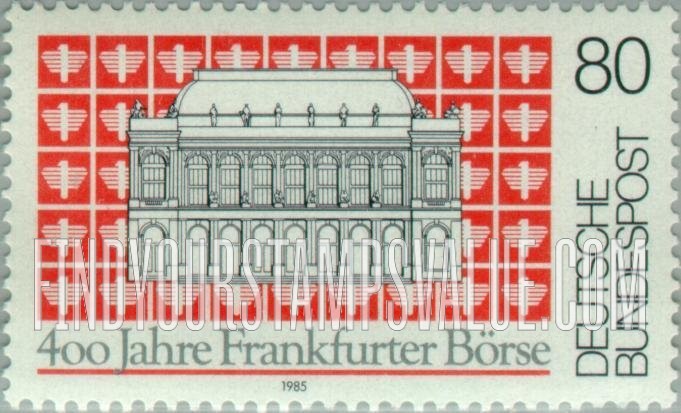 FindYourStampsValue: Frankfurt Stock Exchange, 400th Anniversary: Bourse, est. 1879, and Frankfurt Eagle, the exchange emblem