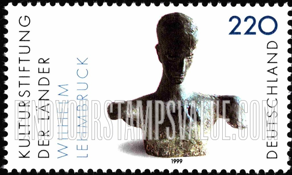 FindYourStampsValue: Cultural Foundation of the Federal States: Bust of a Thinker, by Wilhelm Lehmbruck (1881-1919)