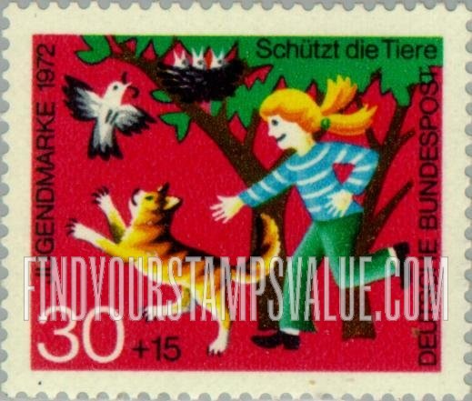 FindYourStampsValue: SEMI-POSTAL - Girl protecting birds from cat