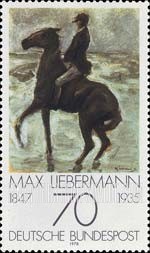FindYourStampsValue: Impressionists Paintings - Horseman on Shore, by Max Liebermann
