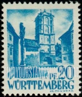 FindYourStampsValue: WURTTEMBERG - Town Gate of Wangen (Allgäu)