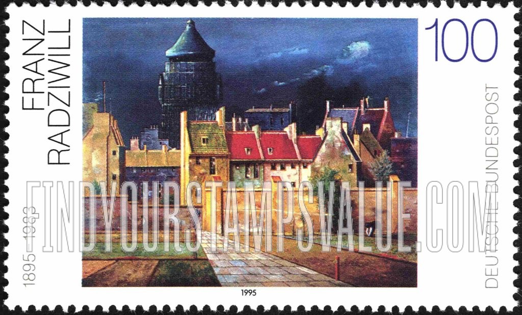 FindYourStampsValue: Paintings Type of 1992: The Water Tower in Bremen, by Franz Radziwill
