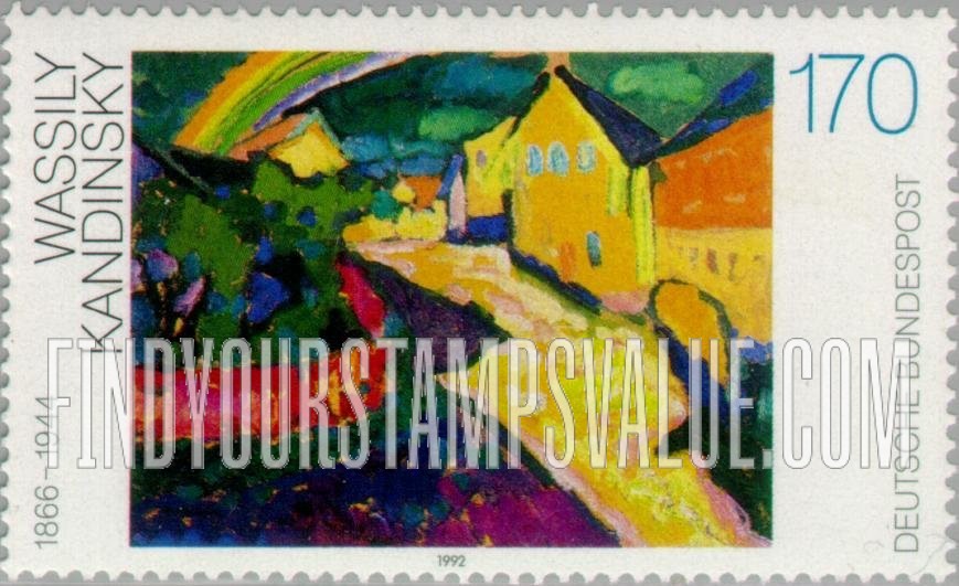 FindYourStampsValue: 20th Century Paintings: Murnau with a Rainbow, by Vassily Kandinsky (1866-1944)