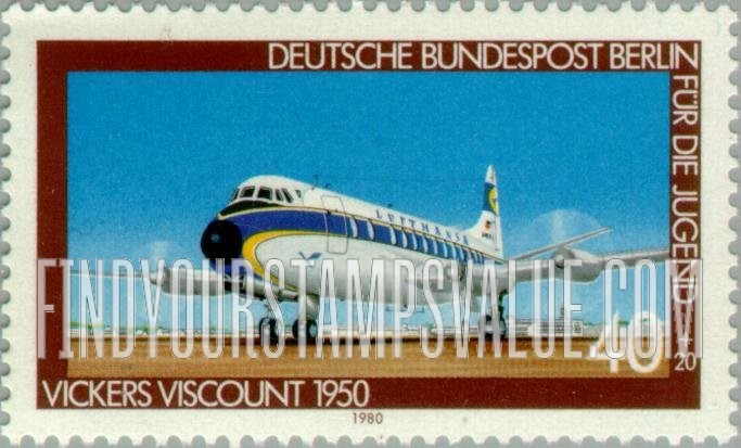 FindYourStampsValue: OCCUPATION SEMI-POSTAL - Aviation Type of 1979: Vickers Viscount, 1950