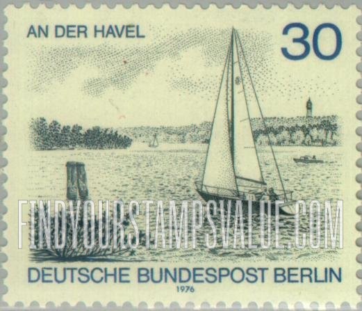 FindYourStampsValue: BERLIN - Berlin Views: Sailboat on Havel River