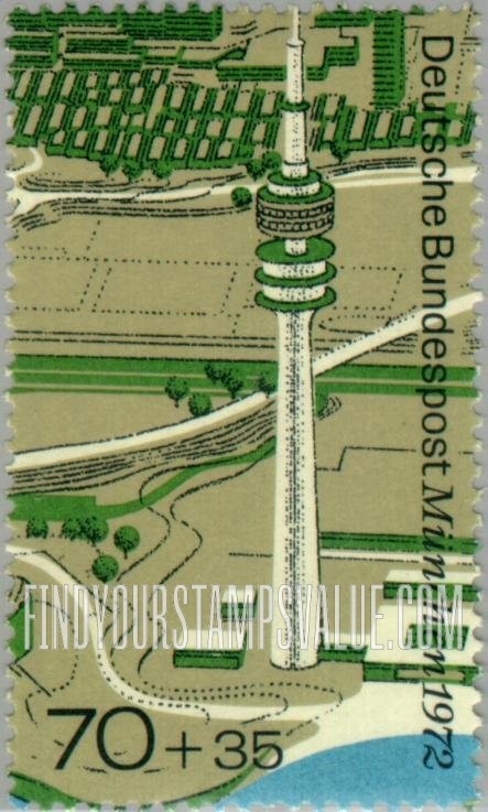 FindYourStampsValue: SEMI-POSTAL - Olympic Games Site, Munich: Television tower, vertical