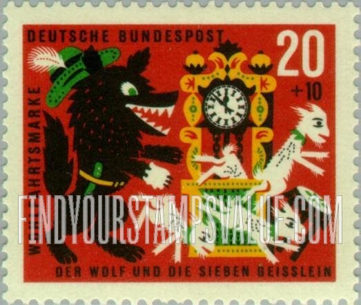 FindYourStampsValue: SEMI-POSTAL - Various Scenes from the Grimm Brothers' “The Wolf and the Seven Kids”: Fairy Tale Type of 1960