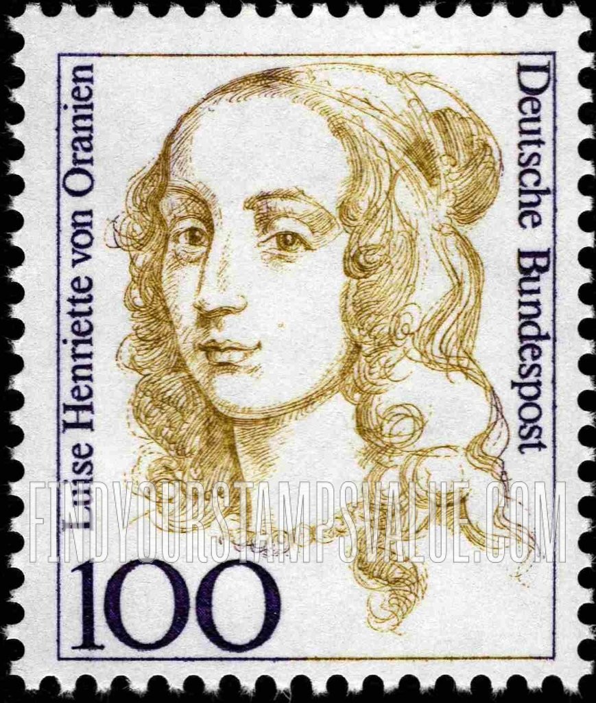 FindYourStampsValue: Famous Women Type of 1986: Louise Henriette of Orange (1627-67), mother of Frederick, King of Prussia